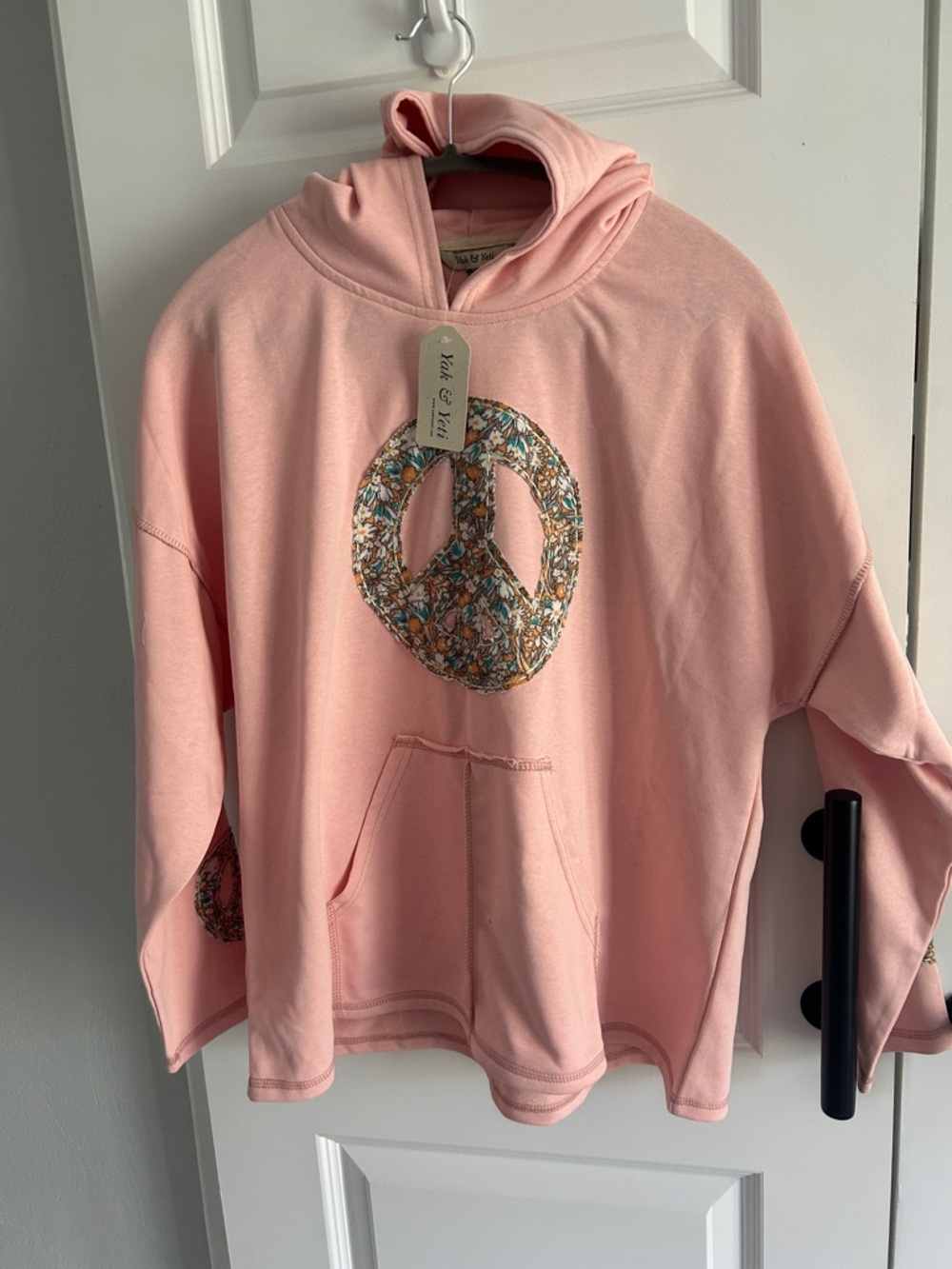 BOHO‎ hippie Light Pink Peace Sign Pullover Hoodie M/L